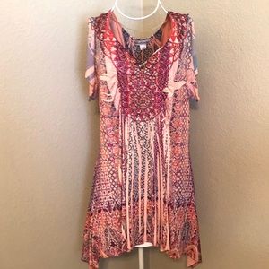 Unity World Wear Embellished Peach Tunic Top Sz M
